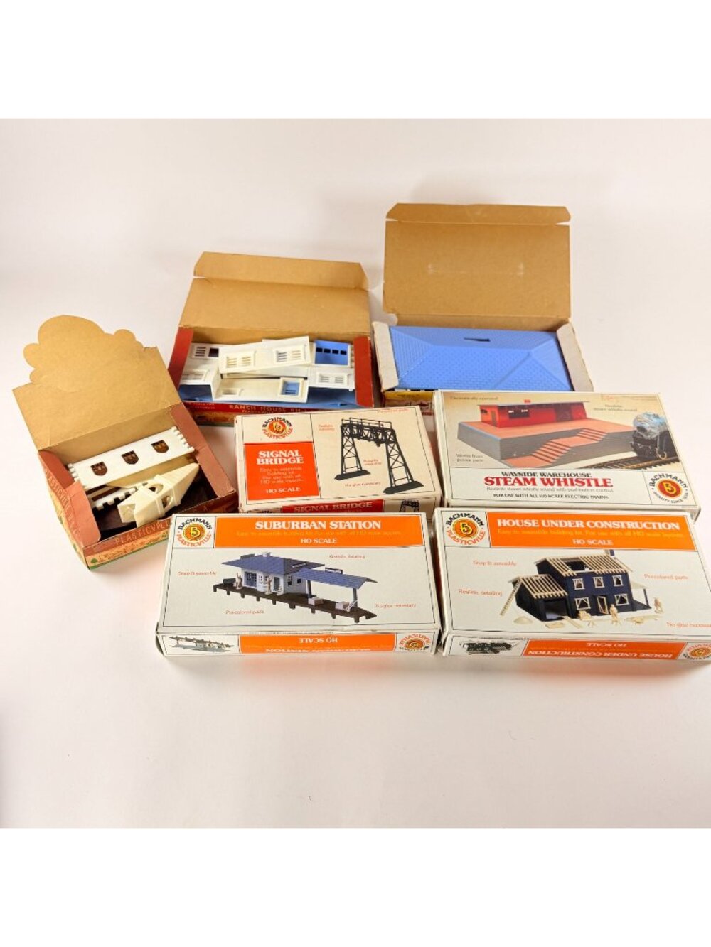 Bachmann Plasticville HO Scale 7 Builds,Houses, Station Some Incomplete As Is